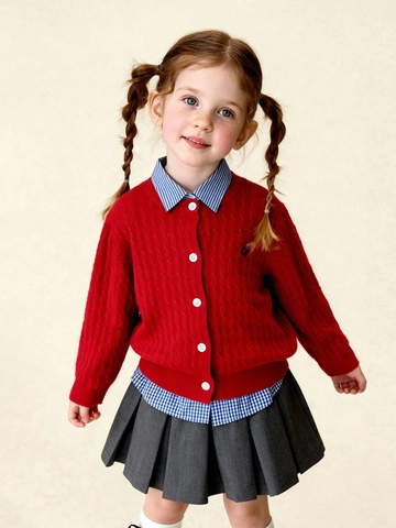 Meisjes Kabelpatroon Gebreid Vest Gestreept Ronde Hals Knoopsluiting Warme Gebreide Kleding Voor Kinderen Lente Herfst Casual Outwear