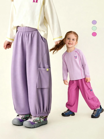 Kids Waterproof Cargo Pants Boys Girls Casual Elastic Waist Joggers With Pockets Spring Autumn Children Outdoor Trousers
