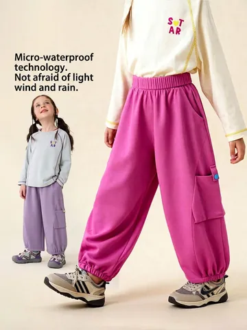 Kids Waterproof Cargo Pants Boys Girls Casual Elastic Waist Joggers With Pockets Spring Autumn Children Outdoor Trousers