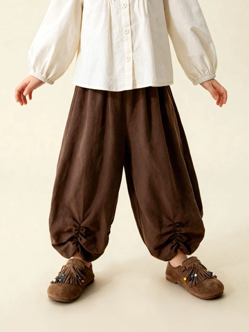Kids Lyocell Linen Casual Lantern Pants Breathable Ruffle Bloomers Retro Loose Trousers For Girls Boys Spring Fall Daily Wear