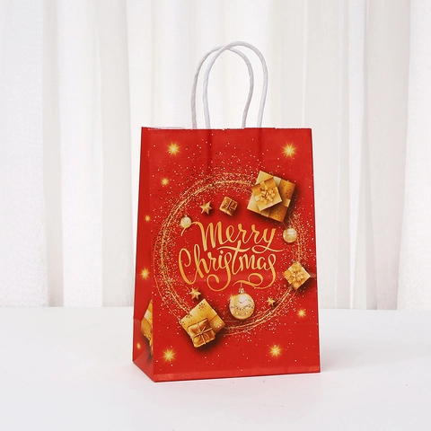Rote Weihnachten Kraftpapier Geschenktüten Mit Griffen Golddruck Rentier Baum Kranz Muster Für Feiertag Party Geschenke