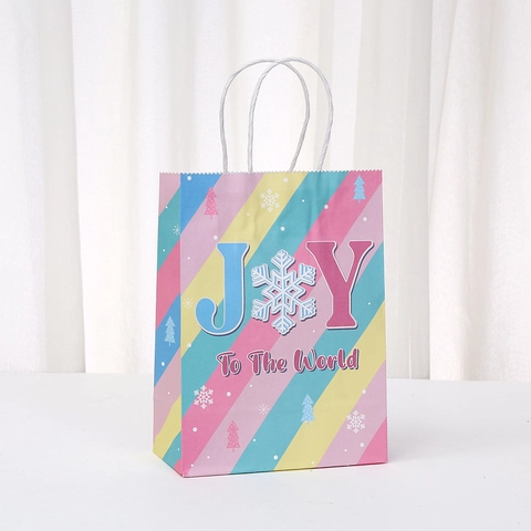 Roze Kerst Cadeauzak Papier Draagbaar Feestelijk Shopping Party Verpakking Handvat Tas Kerstboom Rendier Print