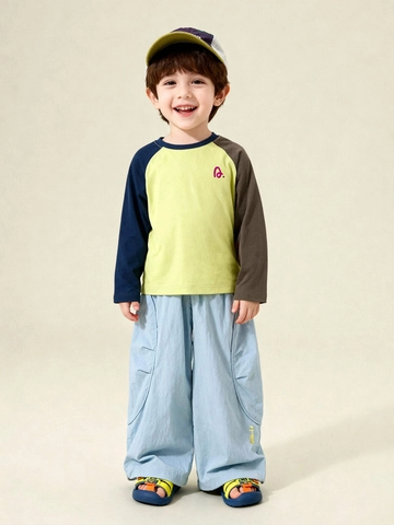 Kids Boys Casual Clothing Set Contrast Color Raglan Long Sleeve T-Shirt And Cargo Pants Outfit For Spring Autumn Everyday