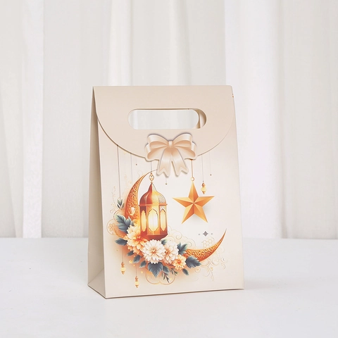 Eid Mubarak Geschenktüten Ramadan Kareem Papier Handtasche Mit Schleife Moschee Sichelmond Stern Muster Für Islamische Party