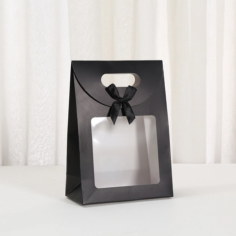 Elegante Sacchetto Regalo in Cartone Con Fiocco in Satin e Finestra Trasparente Borsa da Imballaggio Portatile Minimalista Moderna per Feste di Matrimonio