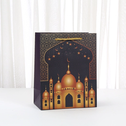Islamische Ramadan Eid Mubarak Geschenktüten Aus Papier Mit Moschee Mond Stern Muster Festliche Party Geschenke Verpackung Mit Griffen