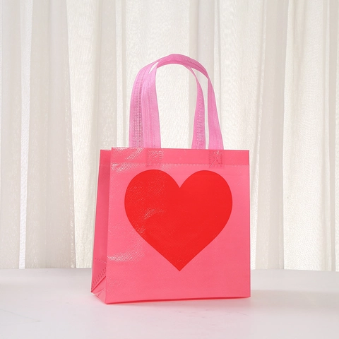 Valentinstag Vliesstoff Geschenktüte Mit Herz-Druck Wasserdichte Shopping Handtasche Für Hochzeit Party Festliche Geschenkverpackung
