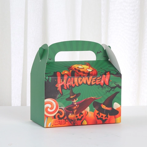 Halloween Gift Boxes White Cardboard Pumpkin Ghost Print Candy Boxes For Party Cake Dessert Packaging Portable Handles