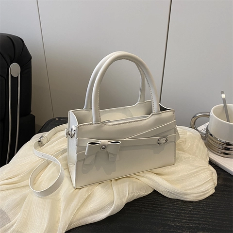 Women Korean Trendy PU Leather Small Square Handbag With Bowknot Crossbody Shoulder Bag For Daily Commute Versatile Lady Purse