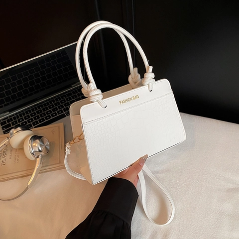 Women Fashion PU Leather Shoulder Bag Crocodile Pattern Top Handle Bag With Knot Detail Elegant Commuter Small Square Crossbody Bag
