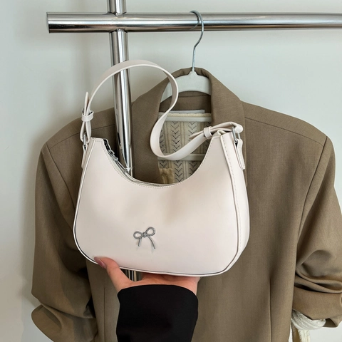 Bolso Hobo Creciente con Lazo Cuero PU Correa Ajustable Cremallera Axila Bolso de Hombro Casual Color Sólido Mujer Moda Mano