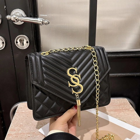 Borsa a Tracolla Trapuntata in Pelle PU da Donna Piccola Borsa a Spalla Quadrata Con Tracolla a Catena Oro Nappa Logo Metallo