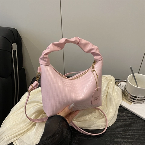 Damen Mode Gerafft Wolken Tasche PU Leder Geplättet Schultertasche Mit Verstellbarem Gurt Lässige Handtasche Für Den Alltag