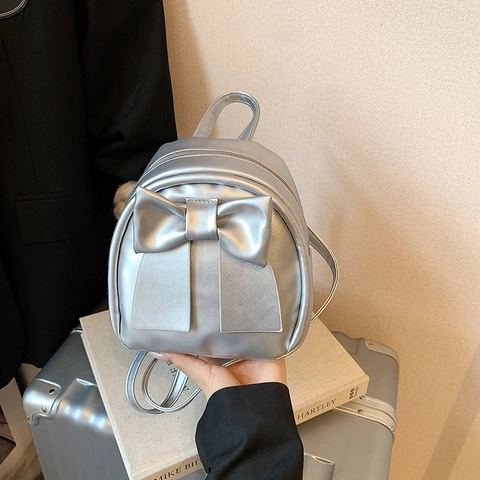 Women Fashion Mini Backpack Bow Decoration PU Leather Small Rucksack Korean Style Shoulder Bag For Girls Casual Travel