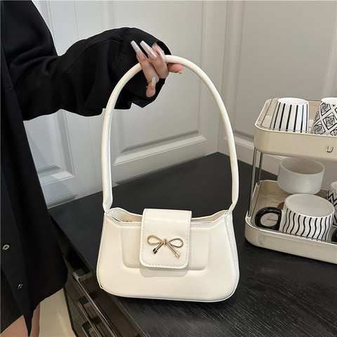 Bolso de Axila de Cuero PU de Moda para Mujer Bolso de Hombro Baguette Chic Vintage Casual Color Sólido Pequeño Bolso de Mano Elegante