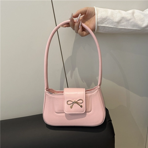 Bolso de Axila de Cuero PU de Moda para Mujer Bolso de Hombro Baguette Chic Vintage Casual Color Sólido Pequeño Bolso de Mano Elegante