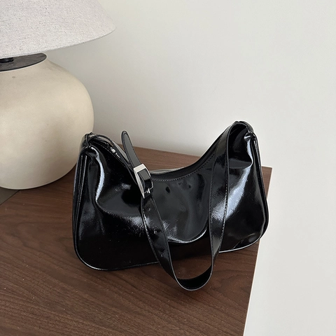 Women Glossy PU Leather Underarm Bag Minimalist Street Trendy Hobo Bag Solid Color Shoulder Bag For Daily Party Travel