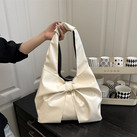 Damen Schultertasche Mit Schleife Mode Große Kapazität PU Leder Tote Gerafft Metallic Silber Hobo Tasche Handtasche Täglich