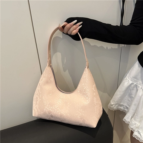 Women Snake Pattern Underarm Bag PU Leather Hobo Shoulder Bag Retro Fashion Dumpling Shape Handbag Daily Casual Chic Bag