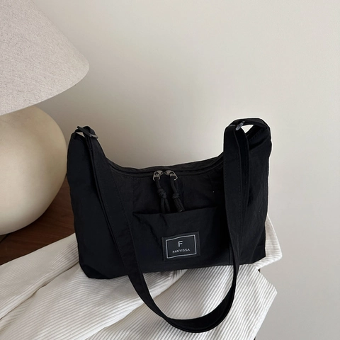 Stile Giapponese Semplice Borsa a Tracolla Hobo in Nylon per Donna Casual Tinta Unita Borsa a Mezzaluna Con Tracolla Regolabile