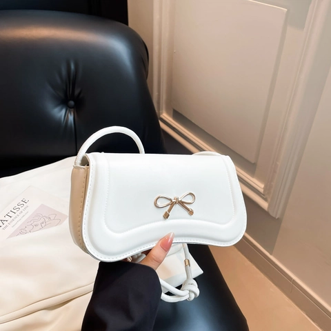 Bolso de Hombro de Mujer Dulce con Lazo de Cuero PU Casual Color Sólido Cuadrado Bolso de Mensajero con Hebilla de Metal Correa Anudada