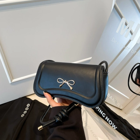 Bolso de Hombro de Mujer Dulce con Lazo de Cuero PU Casual Color Sólido Cuadrado Bolso de Mensajero con Hebilla de Metal Correa Anudada