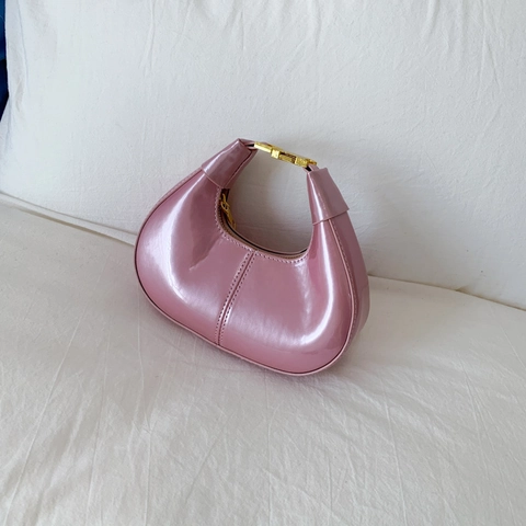 Bolso de Hombro Hobo de Media Luna de Charol PU Brillante para Mujer Elegante Bolso de Axila Moda Color Sólido Chic