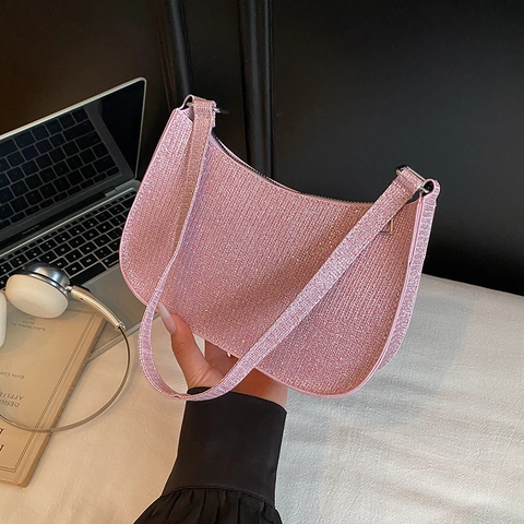 Fashion Women Glitter Sequins Hobo Bag Underarm Bag Party Wedding PU Leather Small Handbag For Daily And Evening Events