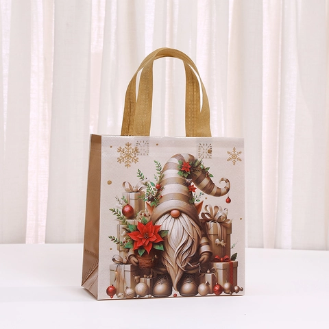 Christmas Non-Woven Gift Bag Laminated Waterproof Gnome Pattern Party Favors Handbag Gold Champagne Candy Packaging Tote Bag