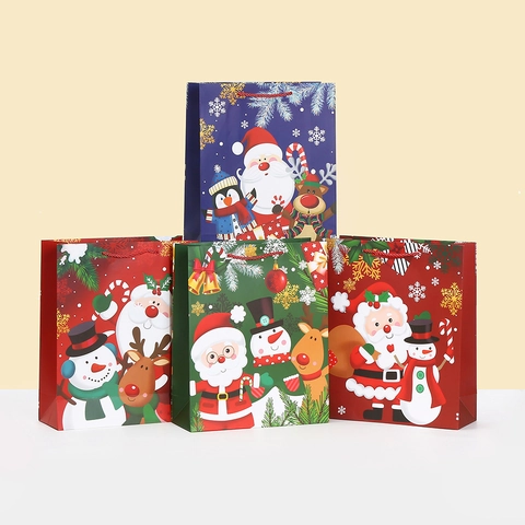 Kerst Kerstman Sneeuwpop Rendier Bedrukte Witte Kartonnen Cadeauzakje Cartoon Handtas Feest Gunst Vakantie Verpakking Zak