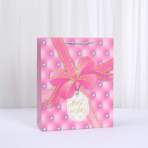Bowknot Gift Paper Bags With Handles And Best Wishes Tags Mixed Colors For Wedding Birthday Party Favors Packaging