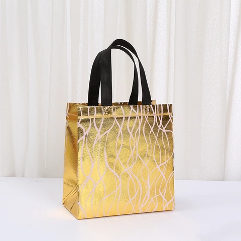 Metallic Laminated Non-woven Gift Bag Waterproof Reusable Handle Tote For Wedding Party Shopping Favor Bag Floral Pattern