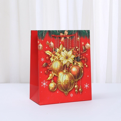 Christmas Gift Bag Cartoon Reindeer Print Red White Cardboard Handbag For Xmas Party Holiday Gift Packaging Shopping Bag