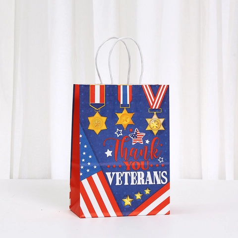 Veteranentag Kraftpapier Geschenktüten Mit Griffen Thank You Veterans Patriotische Amerikanische Flagge Sterne Streifen Soldaten Party Beutel