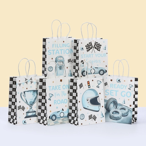 Rennsport Thema Party Geschenktüten Kraftpapier Handtasche Mit Zielflagge Für Kinder Geburtstag Süßigkeiten Taschen Verschiedene Stile