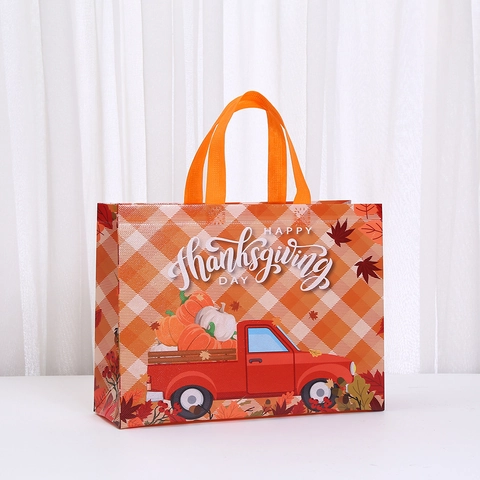 Erntedankfest Herbst Ernte Geschenktüten Beschichtete Vlies Handtaschen Mit Kürbis Truthahn Ahornblatt Muster Für Party