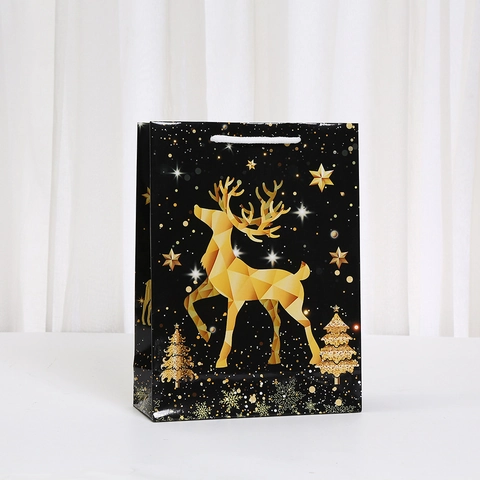 Sacchetti Regalo di Natale Renna d'Oro Albero Fiocco di Neve in Carta Patinata Stampata Borse per Confezioni Regalo per Feste