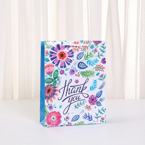 Bolsas de Regalo de Papel Con Estampado Floral Con Asas Patrón Thank You Colores Mixtos Bolsas de Mano para Fiesta Boda Aniversario Cumpleaños