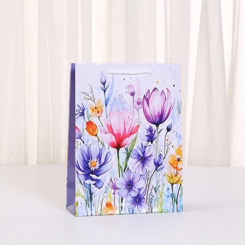 Floral Print Paper Gift Bags With Handles For Party Wedding Candy Packaging Watercolor Flower Pattern Shopping Bag