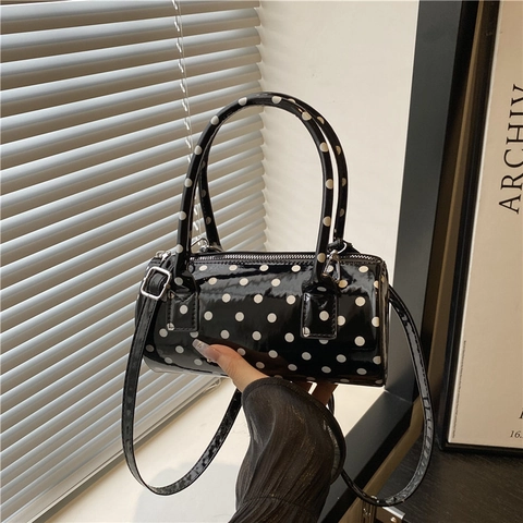 Sac Baril à Pois Vintage Pour Femmes Cuir PU Sac à Main Style Coréen Design de Niche Sac à Épaule Bandoulière