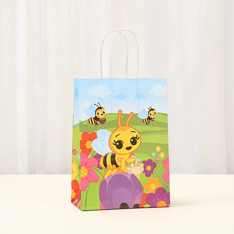 Cartoon Creative Bee Paper Gift Bag With Handles Animal Flower Printing Portable Packaging Bag For Kids Birthday Party Holiday Gift