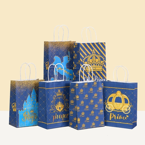 Prinz Krone Thema Kraftpapier Geschenktüten Für Kinder Geburtstag Party Little Prince Schloss Kutsche Muster Handtasche