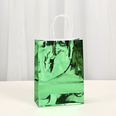 Metalen Holografische Kraftpapier Geschenkzakken Met Handgrepen Voor Feest Bruiloft Vakantie Geschenken Effen Kleur Shopping Draagtasjes