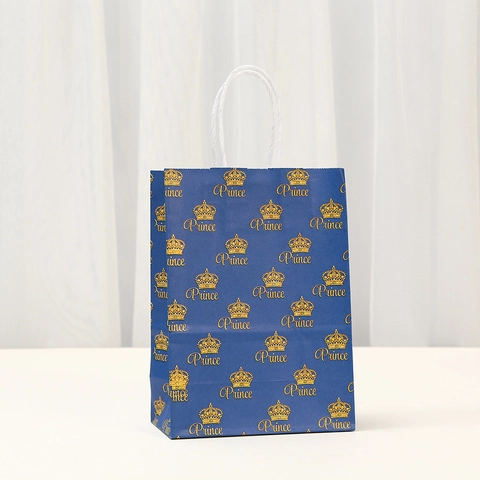 Prinz Thema Kraftpapier Geschenktüte Goldprägung Krone Schloss Kutsche Muster Party Gastgeschenk Handtasche Für Kinder Geburtstag