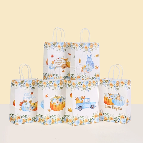 Bolsas de Regalo de Papel Kraft Pequeña Calabaza Con Asas Para Baby Shower Fiesta de Cumpleaños Cosecha de Otoño Halloween Bolsas de Dulces