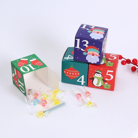 Christmas Advent Calendar Containers DIY Foldable Cardboard Gift Packaging With Holiday Patterns For Candy Treats Small Gifts