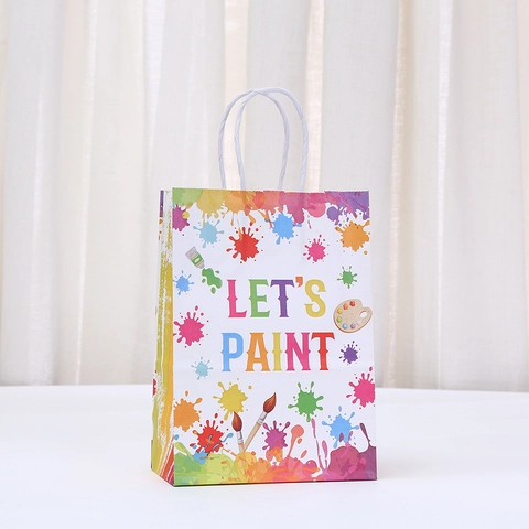 Art Painting Theme Kraft Paper Gift Bags With Handles Multi Color Paint Splatter Artist Birthday Party Favors Packaging Handbags