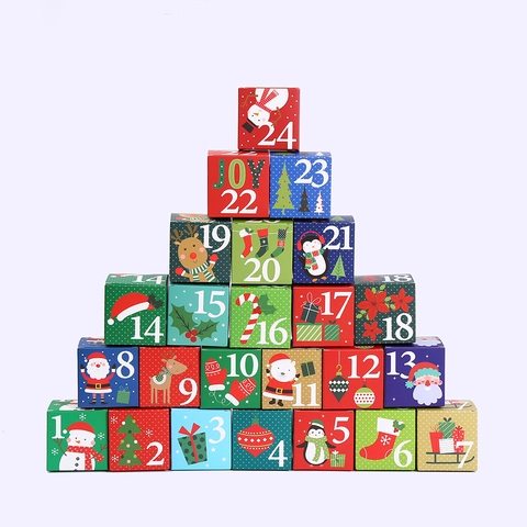 Kerst Adventskalender Dozen 24 Stuks Set Kartonnen Snoepdozen Kerstman Sneeuwpop Print Cadeauzakjes Voor Vakantiefeest Decoratie