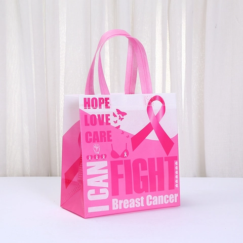 Pink Ribbon Breast Cancer Awareness Non-woven Tote Bag Printed Charity Gift Bag Inspirational Handbag Charity Event For Women
