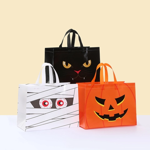Halloween Beschichtete Vliesstoff Geschenktüten 3D Cartoon Kürbis Mumie Vampir Zombie Monster Schwarze Katze Gesicht Tragetaschen
